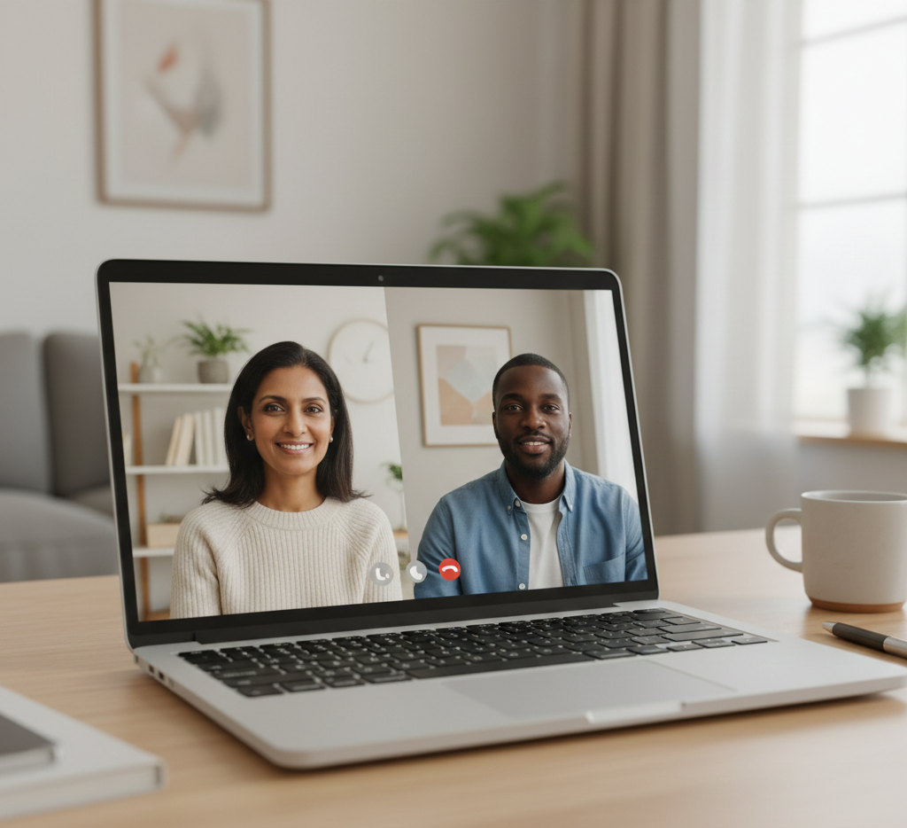 Online English lesson with CELTA qualified teacher - diverse students learning English via video call